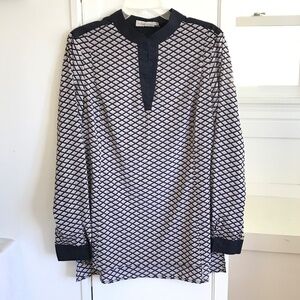 TORY BURCH Velda Tunic Silk Long Sleeve Blouse Black Tan Women’s Plus Size 14